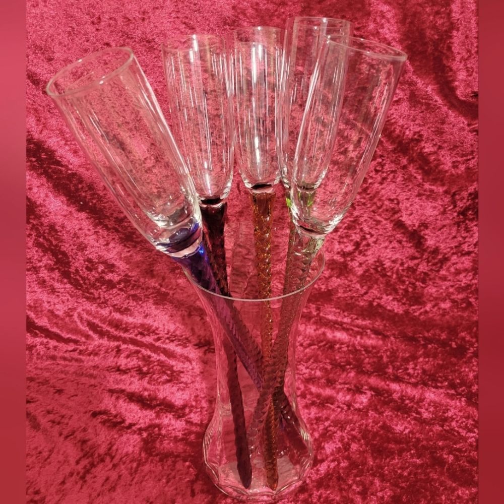Elegant Multi-Color Twisted Stem Champagne Flutes - Set of 5